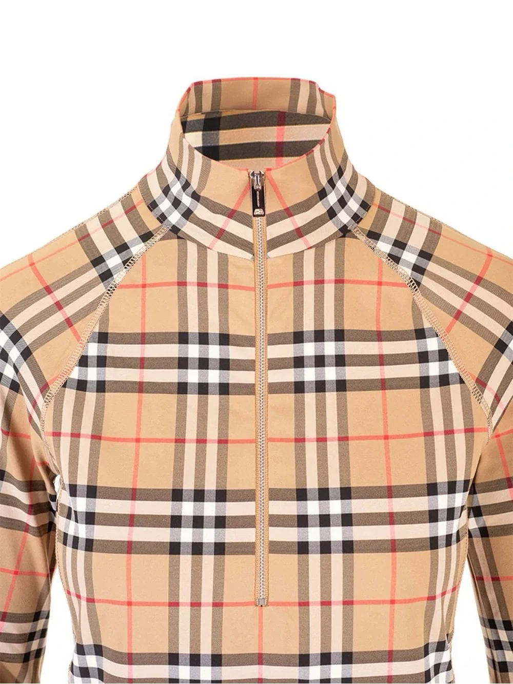Burberry Beige Vintage Check Zip Neck Top